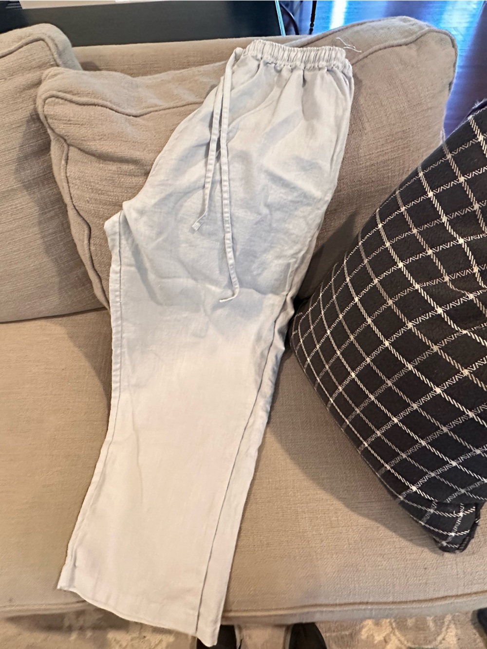 Light Gray Women's Linen Pants - Casual Pull-On Style